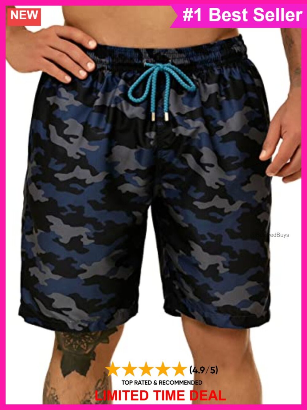 Big & Tall Men's Board Shorts Swim Trunks Quick-Dry Mesh Lined Drawstring